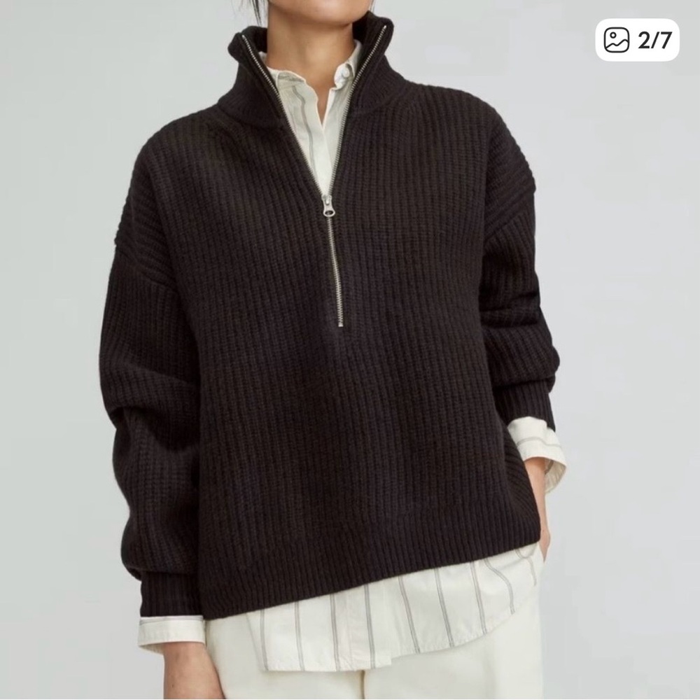 Everlane The Felted Merino Wool Half Zip Sweater Black Large